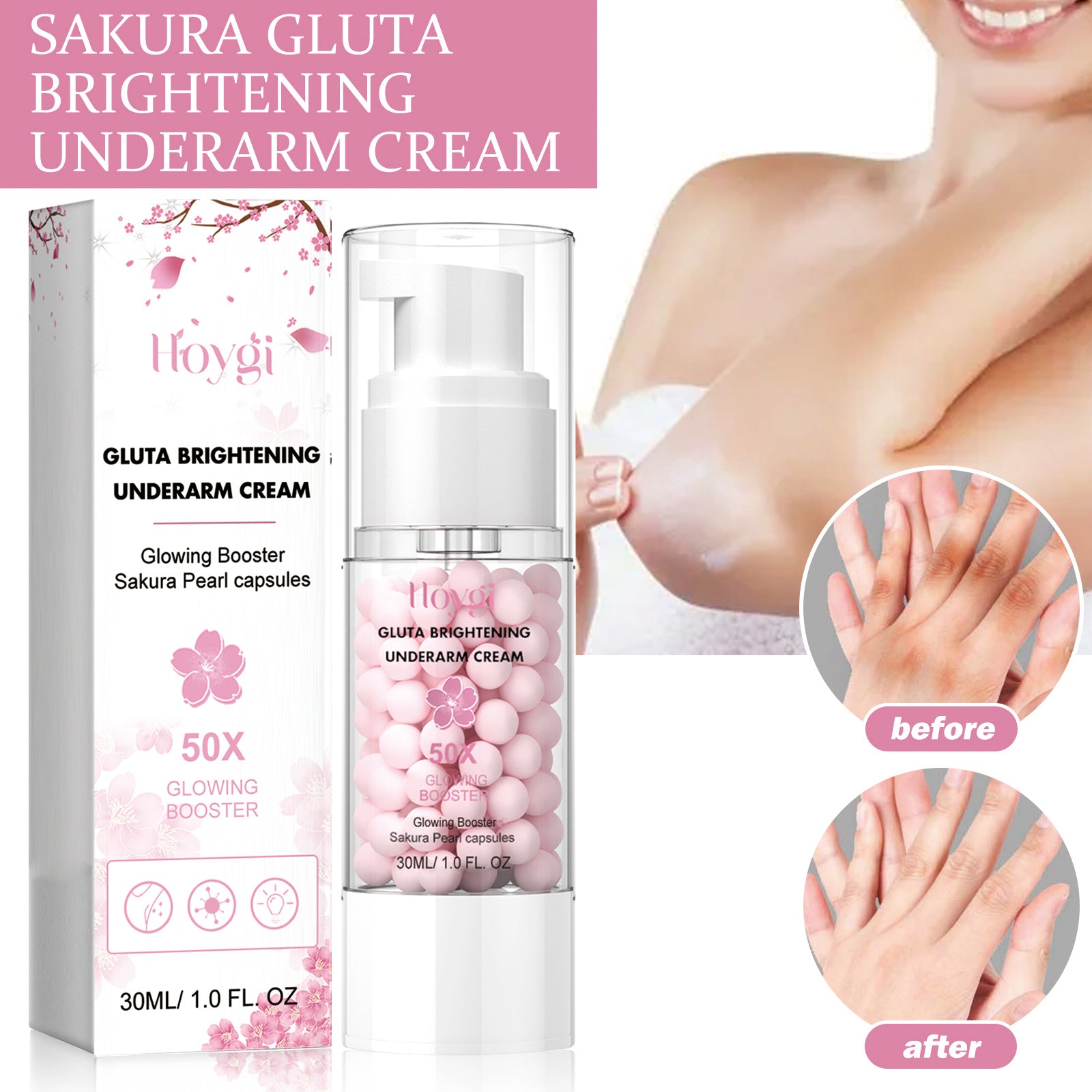 Hoygi Brightening Underarm Cream Lightens Dark Joints, Elbows And Armpits, Whitens Skin, Moisturizes And Beautifies Creams