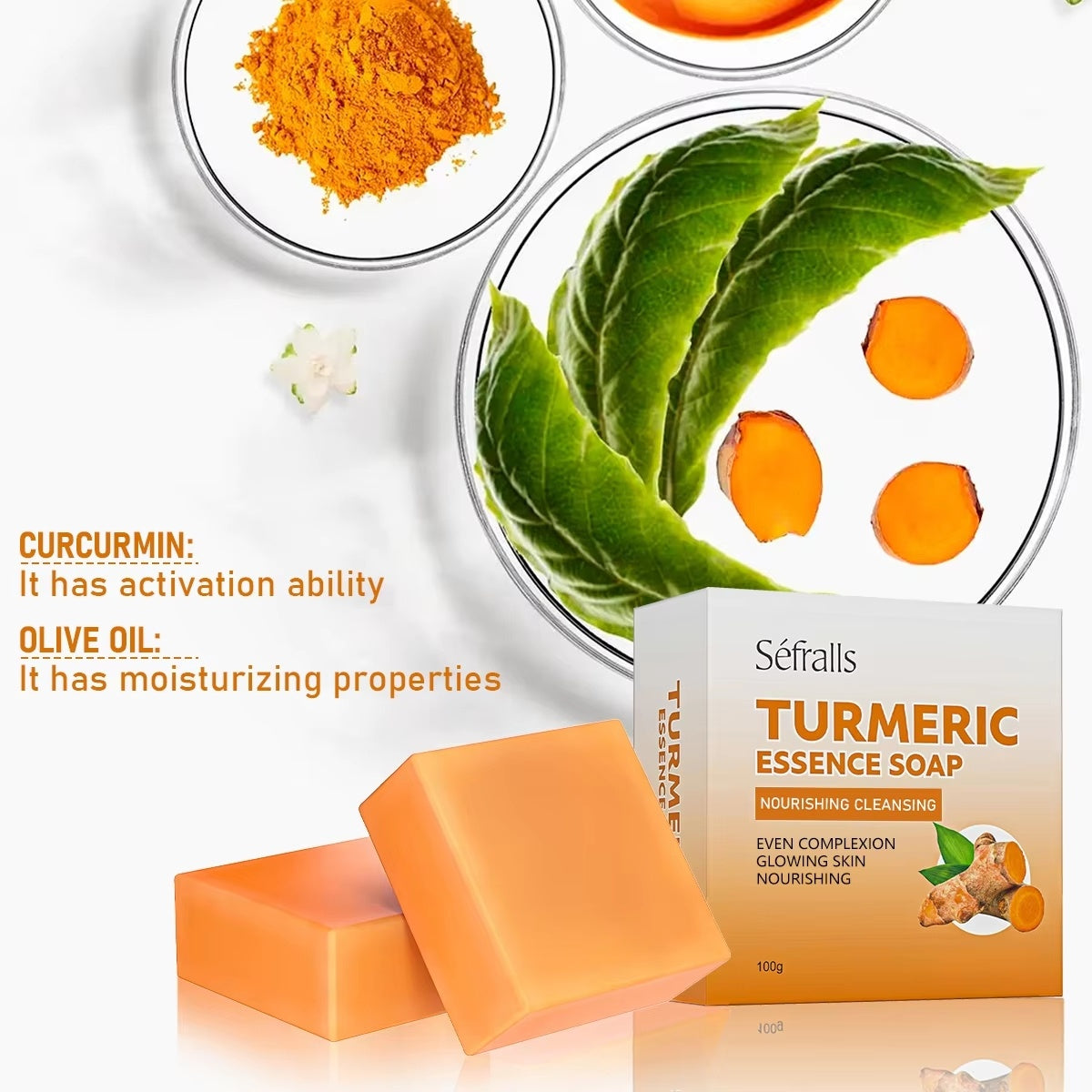 Sefralls Handmade Turmeric Soap Plant Extract Skin Care Removes Mites Cleanses Cuticle Dirt Facial Cleansing Shower