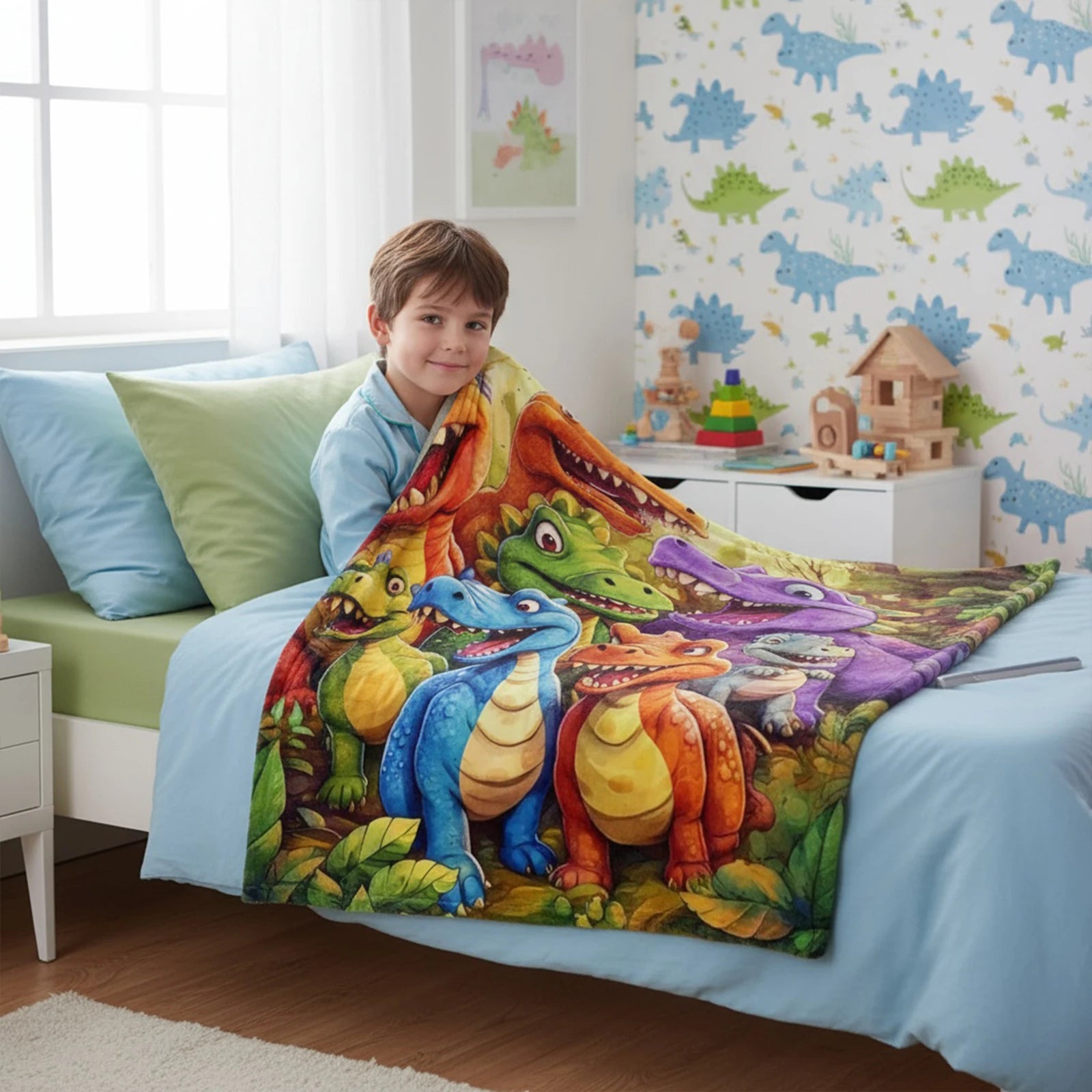 Kids Dinosaur Flannel Blanket Set🦖💚