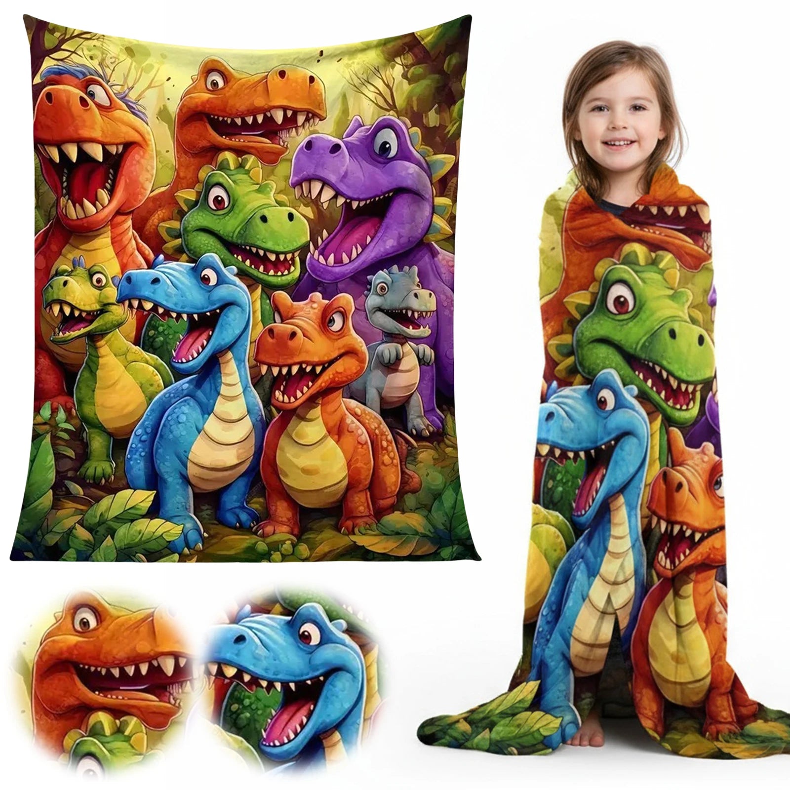 Kids Dinosaur Flannel Blanket Set🦖💚